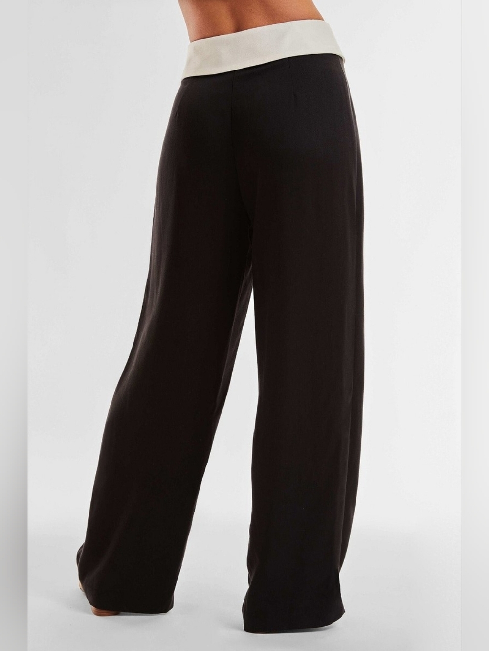 NWT Noli Womens Soho Foldover Wide Leg Black Trouser Pants Contrast Waistband 14 - Picture 3 of 13